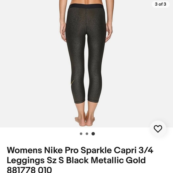 Nike Pro Cropped Legging Black Metallic Gold - Picture 2 of 7